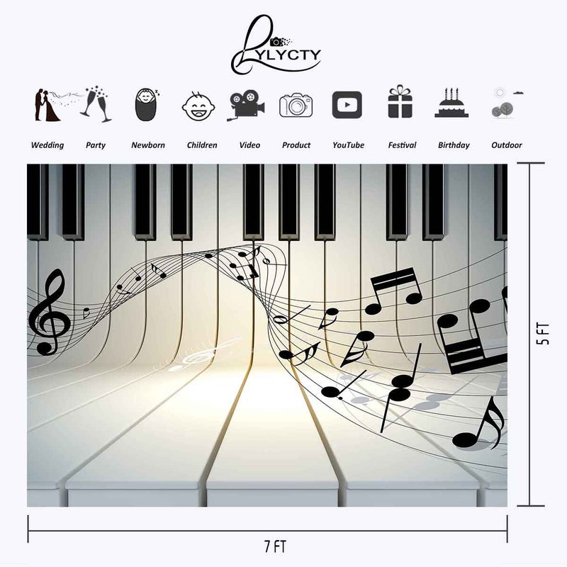 LYLYCTY 7x5ft Music Theme Backdrop Piano Black and White Key Music Symbol Music Element Photo Studio Photography Background Props Video Studio Props LYLX436 - Image 3